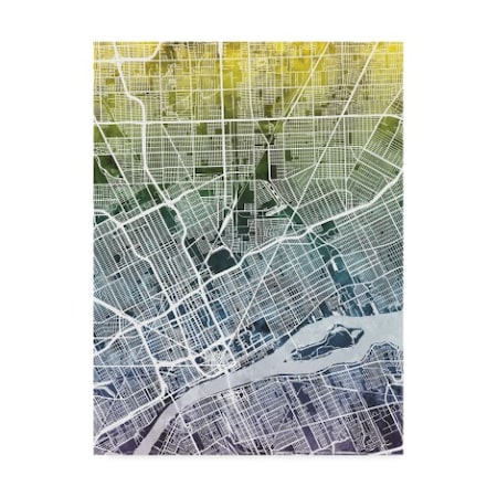 Michael Tompsett 'Detroit Michigan City Map Blue Yellow' Canvas Art,24x32